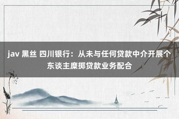 jav 黑丝 四川银行：从未与任何贷款中介开展个东谈主糜掷贷款业务配合