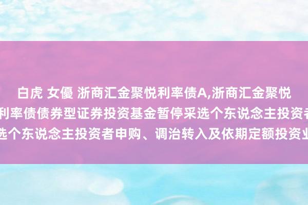 白虎 女優 浙商汇金聚悦利率债A,浙商汇金聚悦利率债C: 浙商汇金聚悦利率债债券型证券投资基金暂停采选个东说念主投资者申购、调治转入及依期定额投资业务的公告