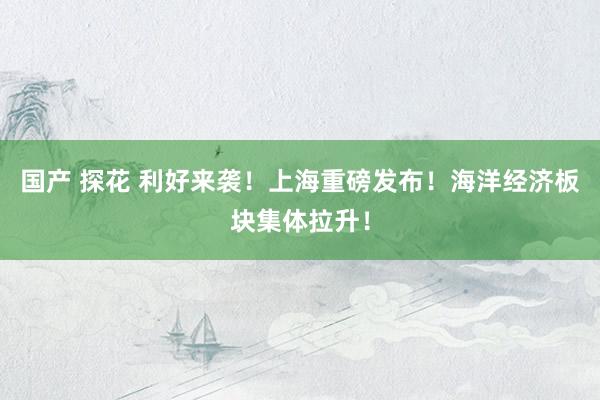 国产 探花 利好来袭！上海重磅发布！海洋经济板块集体拉升！