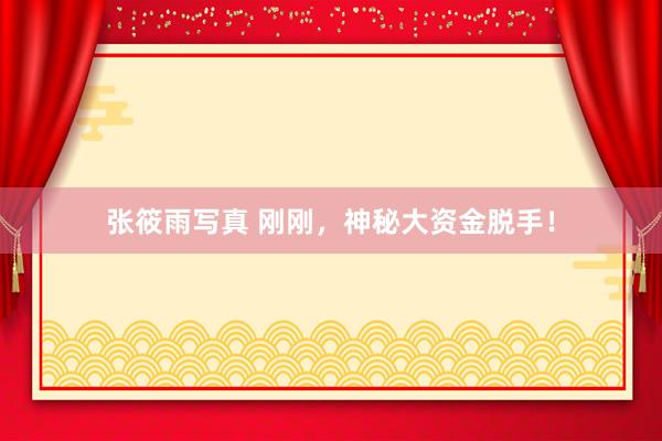 张筱雨写真 刚刚，神秘大资金脱手！