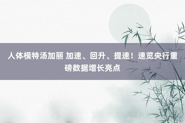 人体模特汤加丽 加速、回升、提速！速览央行重磅数据增长亮点