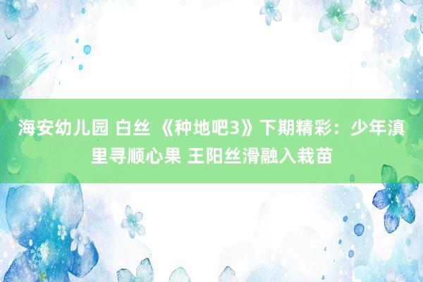 海安幼儿园 白丝 《种地吧3》下期精彩：少年滇里寻顺心果 王阳丝滑融入栽苗